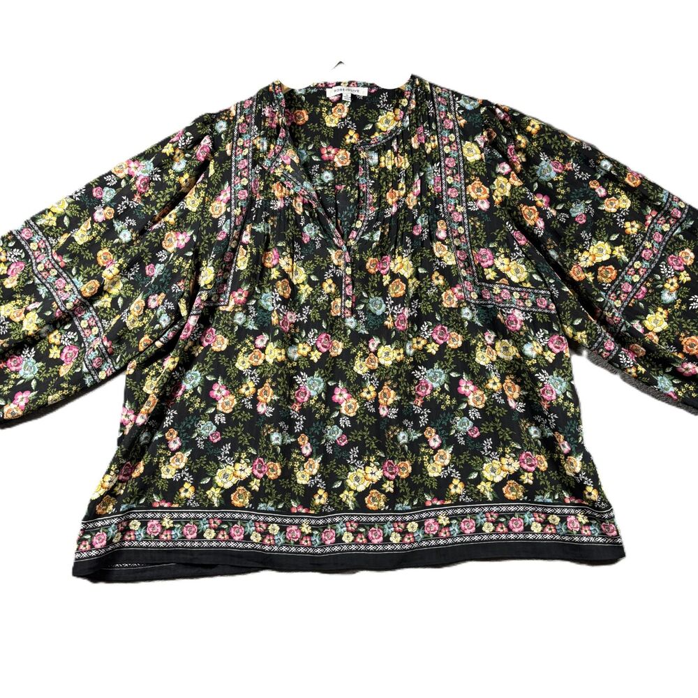 Rose + Olive Women Floral Print Top Blouse Peasant Balloon Sleeve Boho XL J160